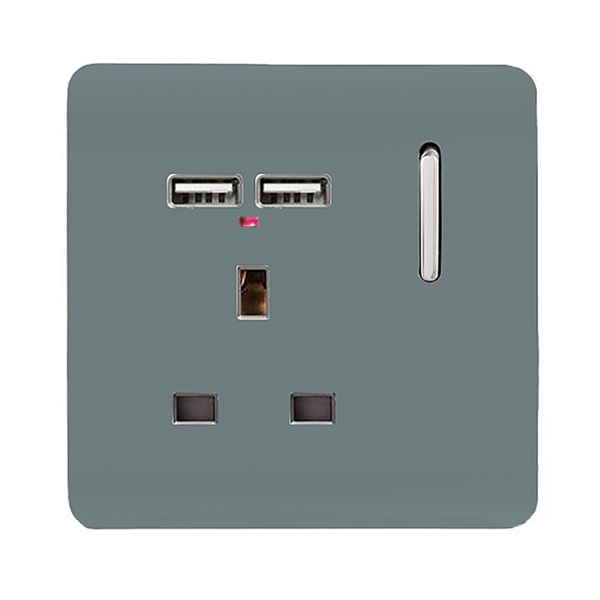 1 Gang Switched Single Socket 13A With 2 x USB-A 10W (Shared) With Neon Insert Cool Grey ART-SKT13USBCG  Trendi Cool Grey